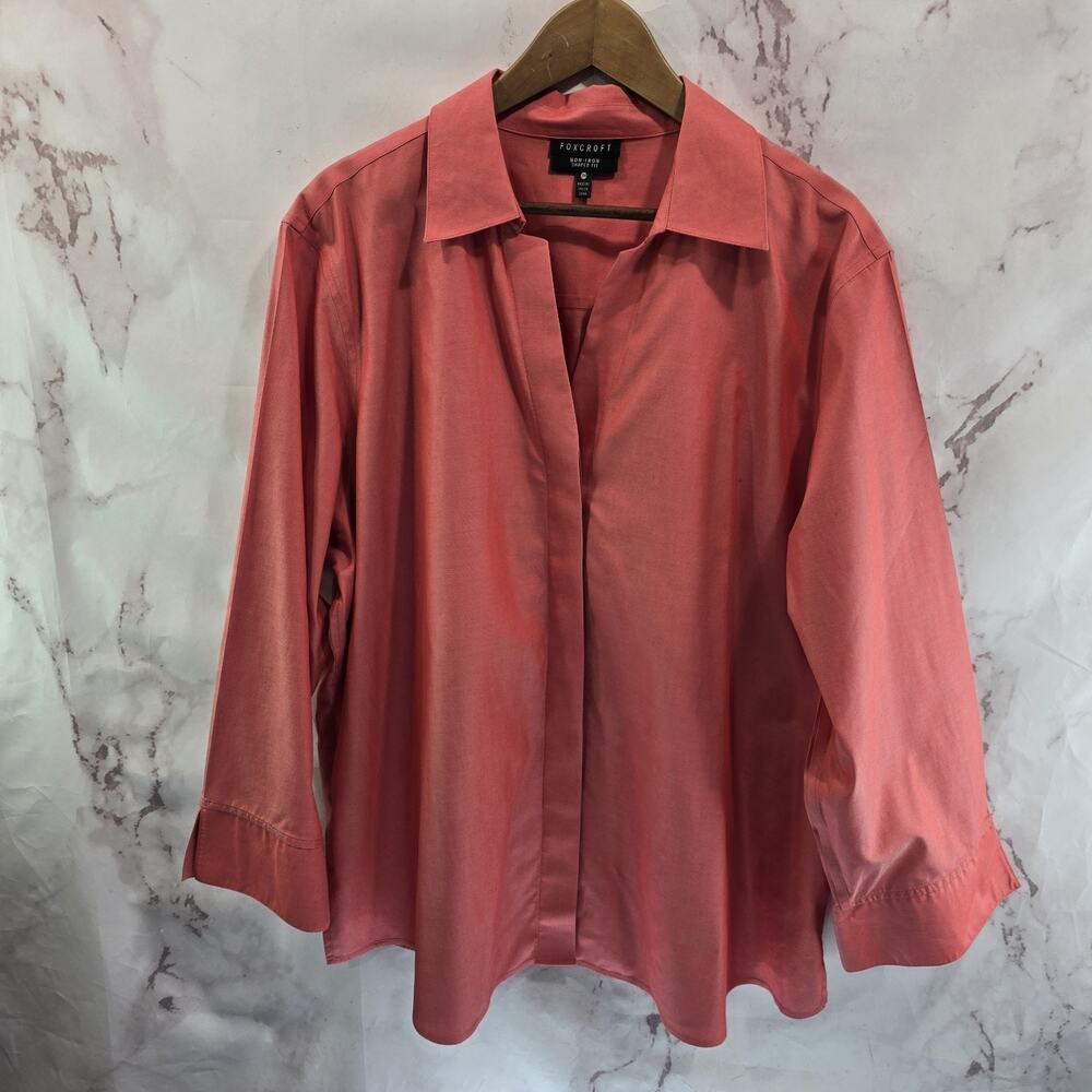 Foxcroft Shirt Womens 22W Pink Salmon Button Up Wrinkle Free Non Iron Shaped